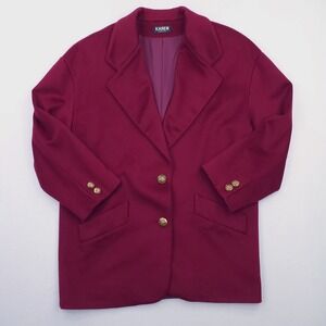 Karen Peacoat Blazer Women Extra Large Burgundy Wool Heavyweight Single Breasted